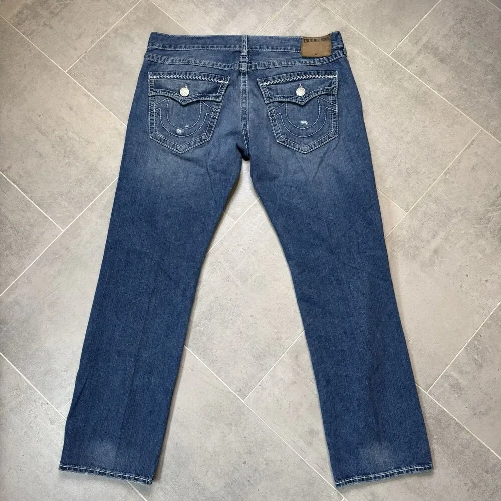 True Religion Ricky Relaxed Straight Jeans 40x34 Distressed Made in USA